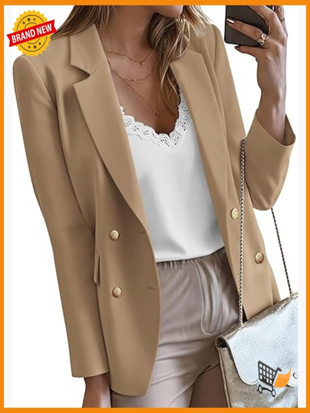 Women's Double Breasted Blazer with Pockets Business Casual Long Sleeve